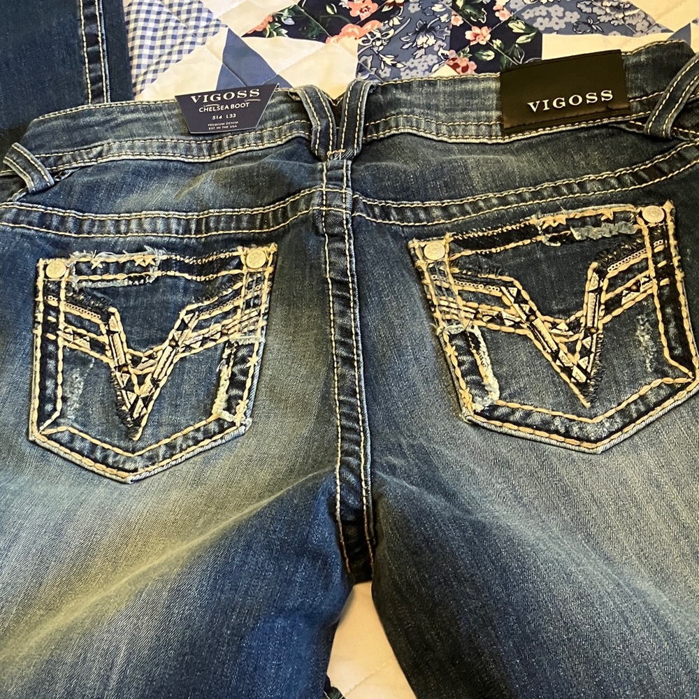 Vigoss Women's Distressed Blue Boot Cut Jeans - Picture 9 of 10